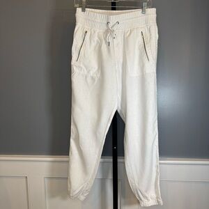 Athleta Cabo Linen Jogger Pants White Size 6 100% Linen Zip Pocket Resort